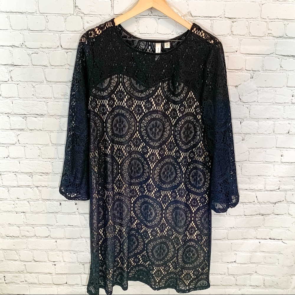 2X Tacera Black Crochet Dress